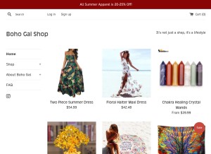 How bohogalshop.com looks like on a tablet such as an iPad.