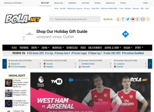 How bola.net looks like on a tablet such as an iPad.