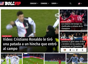 How bolavip.com looks like on a tablet such as an iPad.