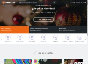 How boletia.com looks like on a tablet such as an iPad.