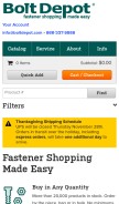 How boltdepot.com looks like on a mobile device such as an iPhone.