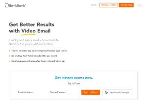 How bombbomb.com looks like on a tablet such as an iPad.