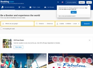 How booking.com looks like on a tablet such as an iPad.