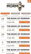 How bookofmormonbroadway.com looks like on a mobile device such as an iPhone.