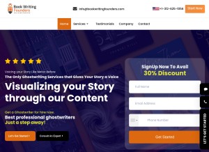 How bookwritingfounders.com looks like on a tablet such as an iPad.