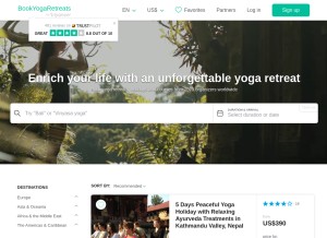 How bookyogaretreats.com looks like on a tablet such as an iPad.