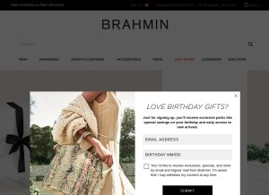 How brahmin.com looks like on a tablet such as an iPad.