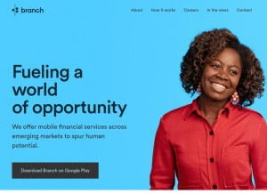 How branch.co looks like on a tablet such as an iPad.