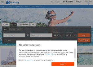 How bravofly.com looks like on a tablet such as an iPad.