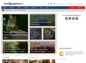 How breakingnews.ie looks like on a tablet such as an iPad.