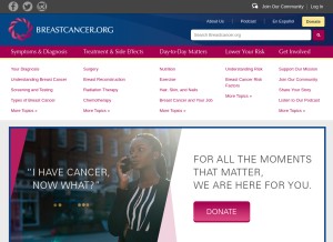 How breastcancer.org looks like on a tablet such as an iPad.