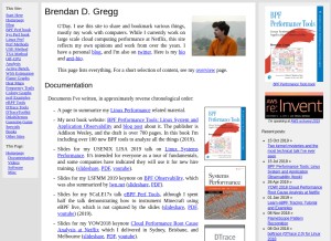 How brendangregg.com looks like on a tablet such as an iPad.