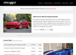 How bringatrailer.com looks like on a tablet such as an iPad.
