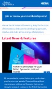 How british-gymnastics.org looks like on a mobile device such as an iPhone.
