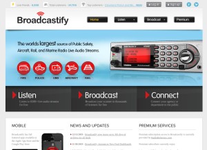 How broadcastify.com looks like on a tablet such as an iPad.