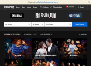 How broadway.com looks like on a tablet such as an iPad.
