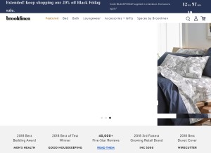 How brooklinen.com looks like on a tablet such as an iPad.