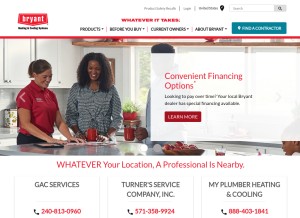 How bryant.com looks like on a tablet such as an iPad.