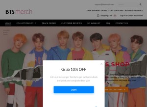 How btsmerch.com looks like on a tablet such as an iPad.