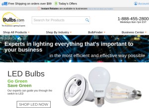 How bulbs.com looks like on a tablet such as an iPad.