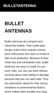 How bulletantenna.us looks like on a mobile device such as an iPhone.