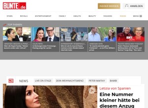How bunte.de looks like on a tablet such as an iPad.