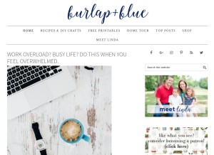 How burlapandblue.com looks like on a tablet such as an iPad.