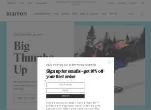 How burton.com looks like on a tablet such as an iPad.