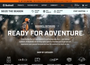 How bushnell.com looks like on a tablet such as an iPad.