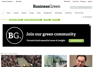 How businessgreen.com looks like on a tablet such as an iPad.