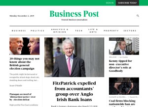 How businesspost.ie looks like on a tablet such as an iPad.