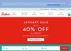 How butlins.com looks like on a tablet such as an iPad.