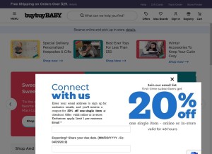 How buybuybaby.com looks like on a tablet such as an iPad.