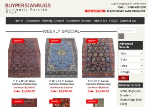 How buypersianrugs.com looks like on a tablet such as an iPad.
