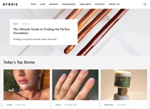 How byrdie.com looks like on a tablet such as an iPad.