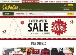 How cabelas.com looks like on a tablet such as an iPad.