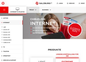 How cablelink.at looks like on a tablet such as an iPad.