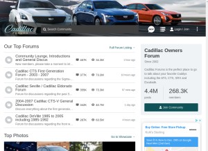 How cadillacforums.com looks like on a tablet such as an iPad.