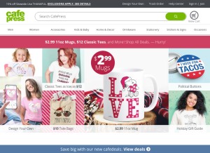 How cafepress.com looks like on a tablet such as an iPad.
