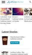 How caffeineinformer.com looks like on a mobile device such as an iPhone.