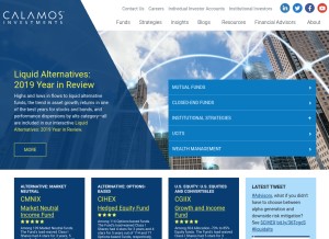 How calamos.com looks like on a tablet such as an iPad.