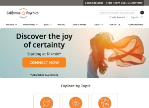 How californiapsychics.com looks like on a tablet such as an iPad.