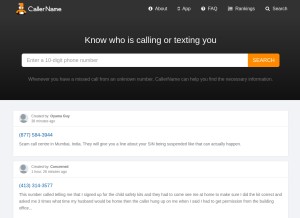 How callername.com looks like on a tablet such as an iPad.