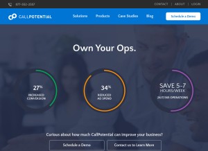 How callpotential.com looks like on a tablet such as an iPad.