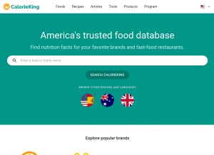 How calorieking.com looks like on a tablet such as an iPad.