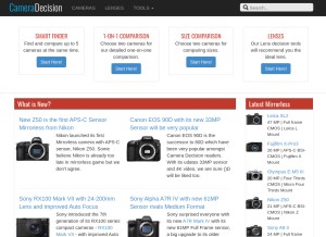 How cameradecision.com looks like on a tablet such as an iPad.