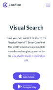 How camfindapp.com looks like on a mobile device such as an iPhone.