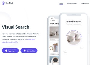 How camfindapp.com looks like on a tablet such as an iPad.