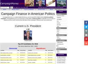 How campaignmoney.com looks like on a tablet such as an iPad.