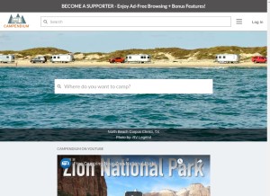 How campendium.com looks like on a tablet such as an iPad.
